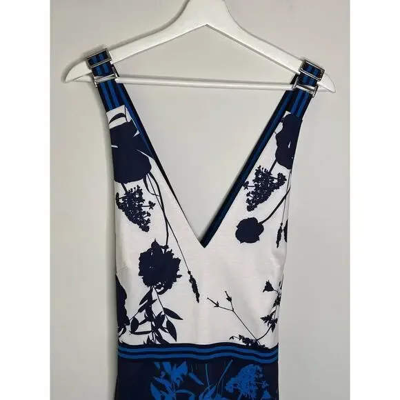 Ted Baker London Tilliai Bluebell V-Neck Bodycon Dress Dark Blue Size 3 Medium - Picture 3 of 10